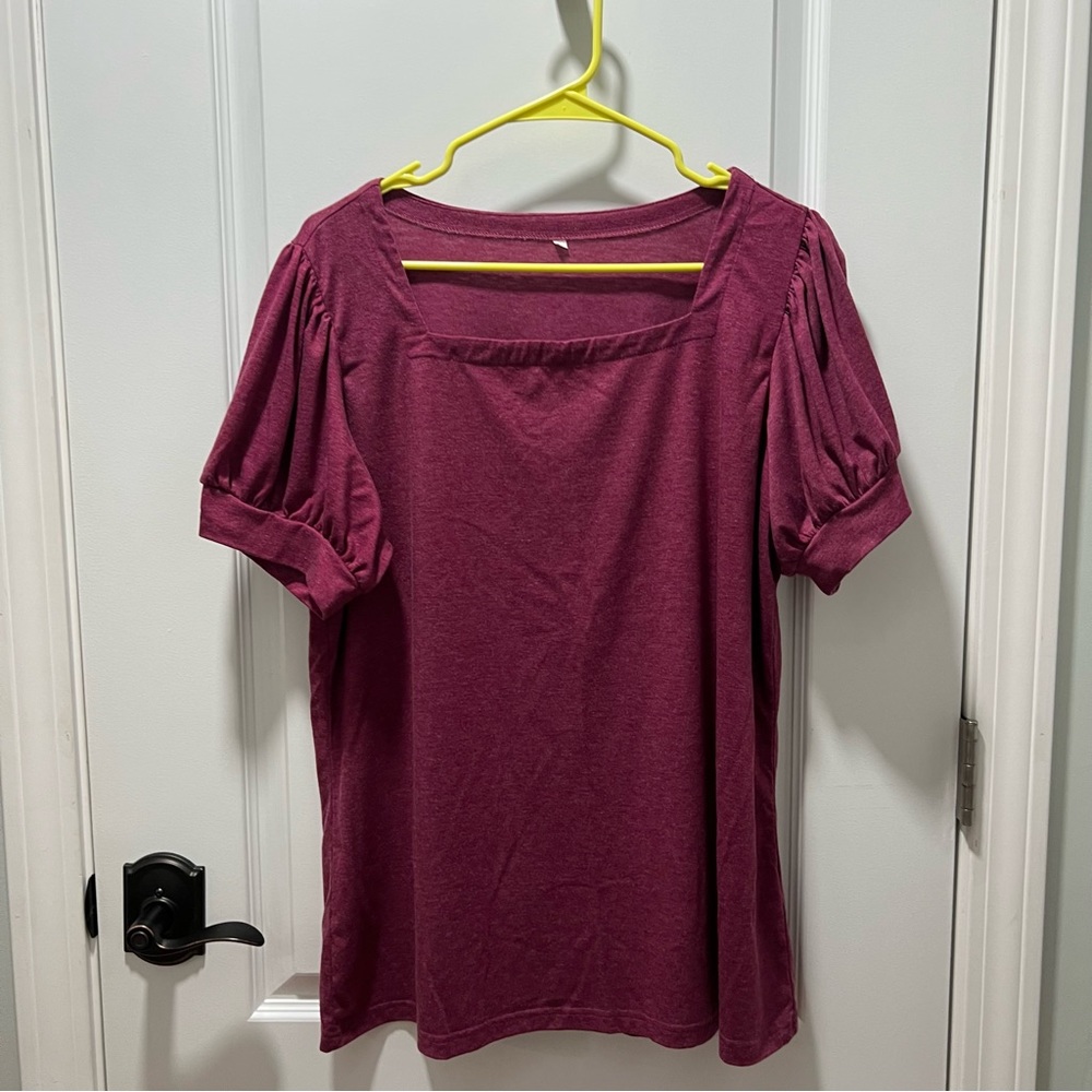 Square Neck Puff Sleeve Size XL Purple Blouse